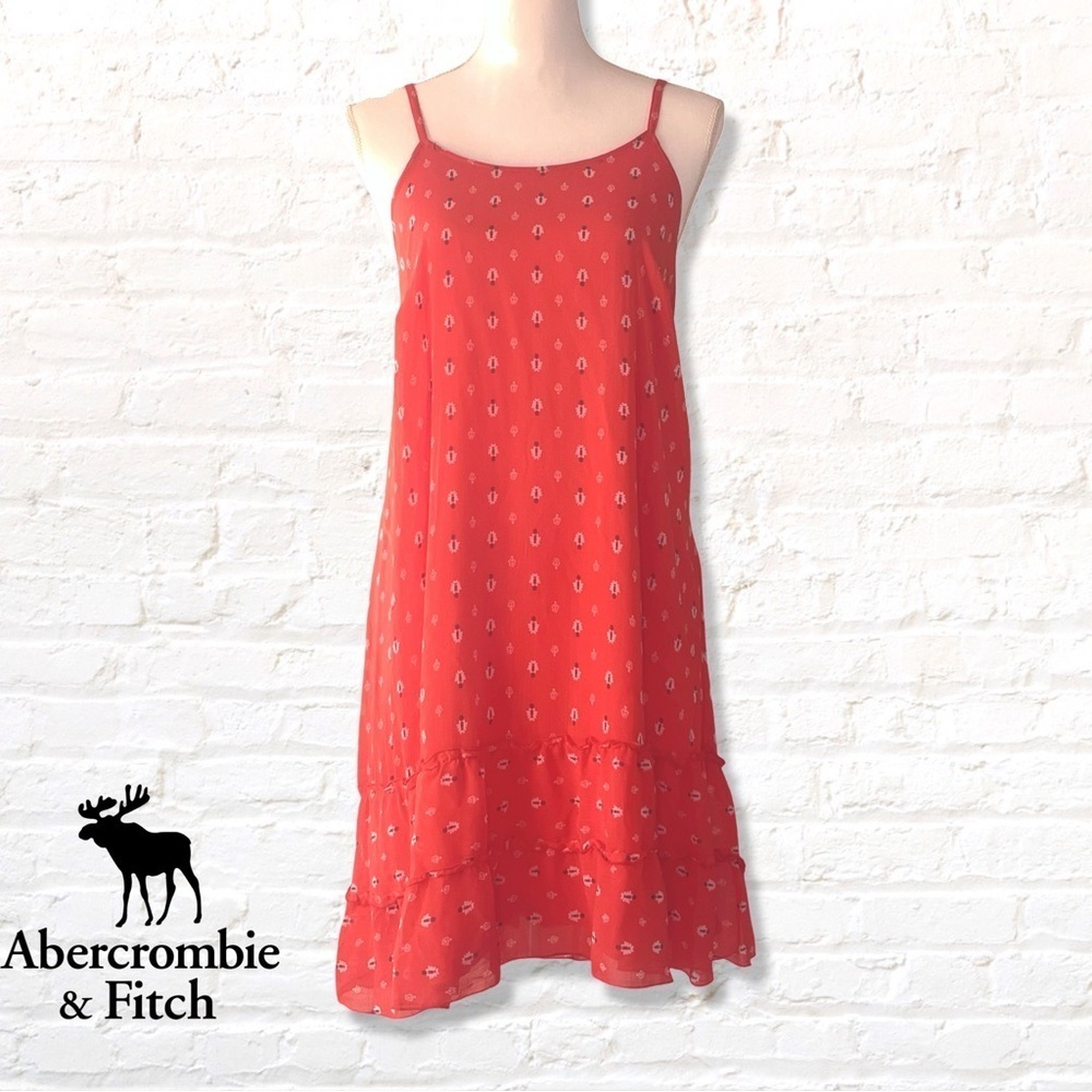 Abercrombie & Fitch Orange Red Chiffon Boho Mini Dress Size Large NWT